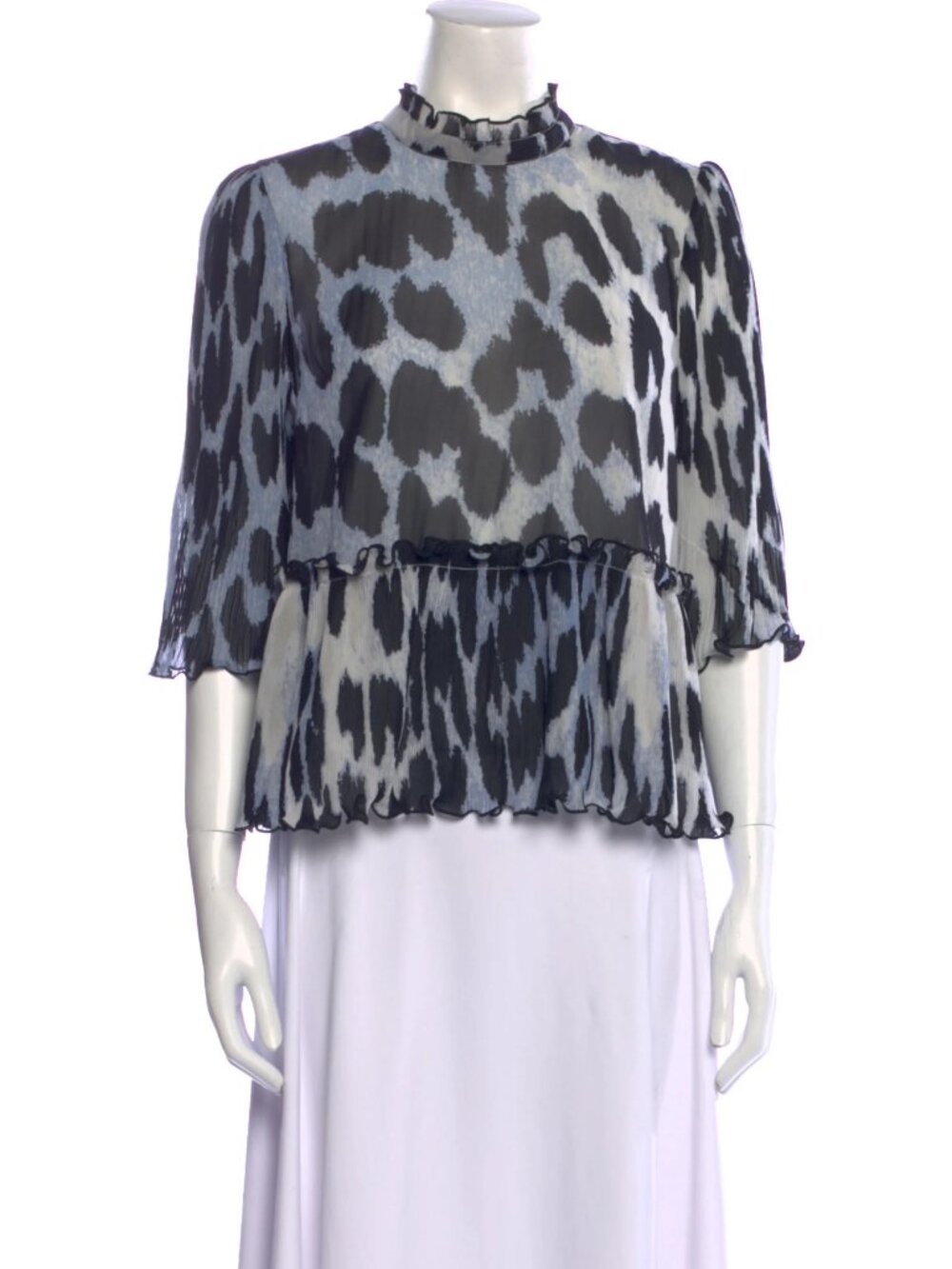 GANNI Animal Print Chiffon Top